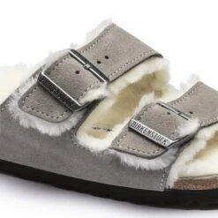 Birkenstock Arizona Shearling Suede Leather Stone Coin -Birkenstock Sale Store 1017403 detail 1