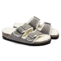 Birkenstock Arizona Shearling Suede Leather Stone Coin -Birkenstock Sale Store 1017403 pair