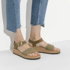 Glenda Suede Leather-Textile Faded Khaki -Birkenstock Sale Store 1018534 f closeup f
