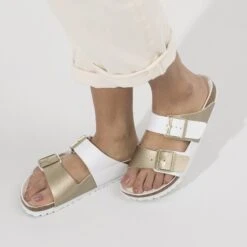 Birkenstock Arizona Split Birko-Flor White/Gold -Birkenstock Sale Store 1019996 f closeup f