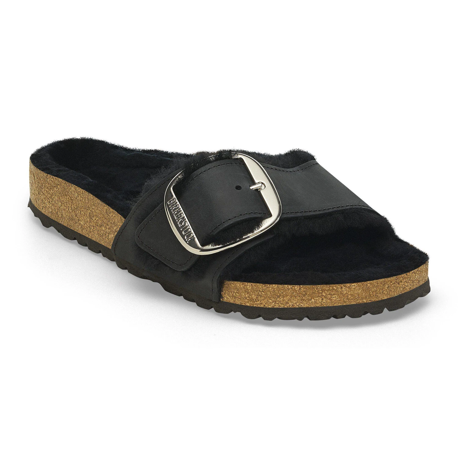 Birkenstock Madrid Big Buckle Shearling Oiled Leather Black 2 Birkenstock Madrid Big Buckle Shearling Oiled Leather Black - Image 2