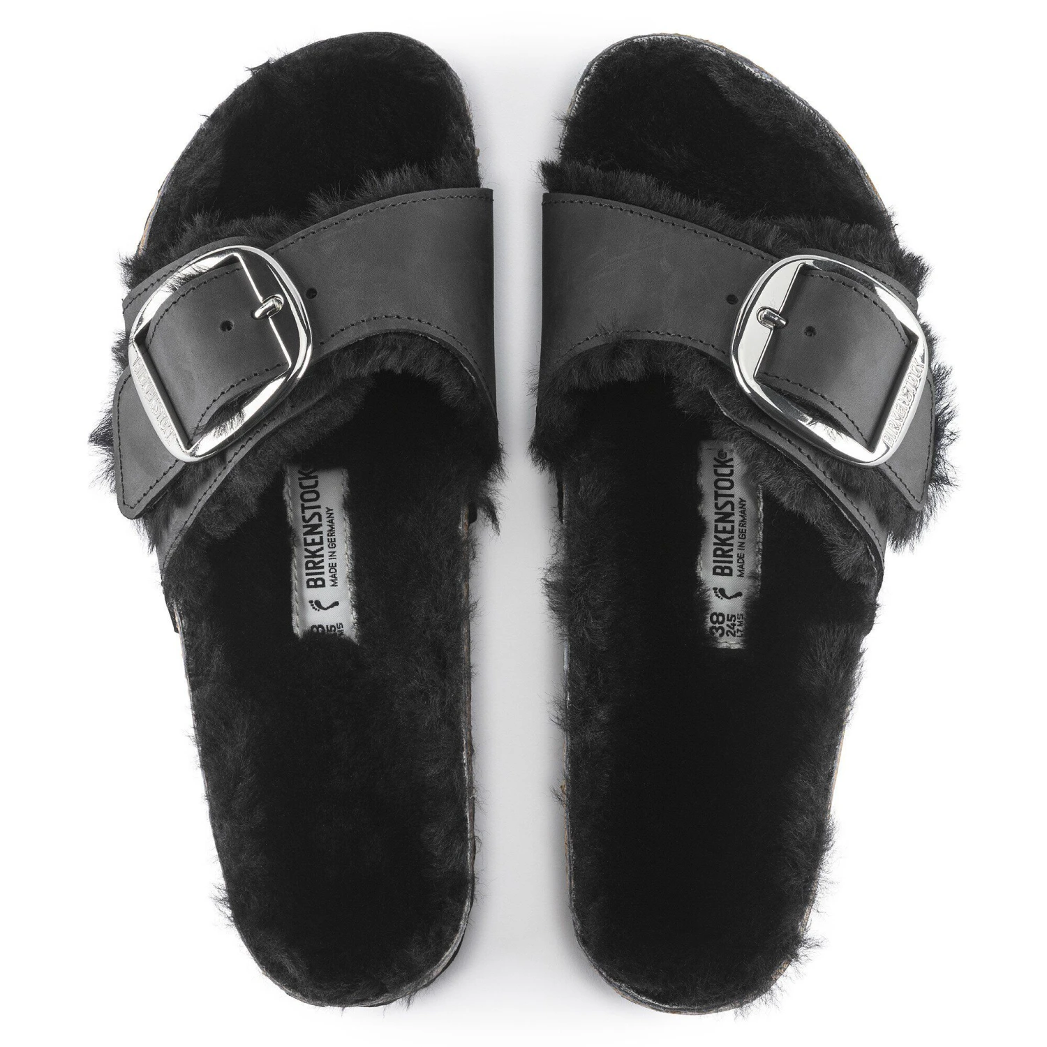 Birkenstock Madrid Big Buckle Shearling Oiled Leather Black 3 Birkenstock Madrid Big Buckle Shearling Oiled Leather Black - Image 3