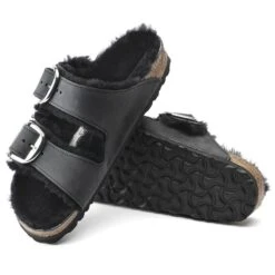 Birkenstock Arizona Big Buckle Shearling Oiled Leather Black -Birkenstock Sale Store 1020138 sole