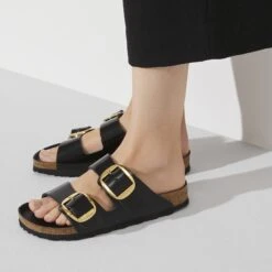 Birkenstock Arizona Big Buckle Natural Leather Patent High Shine Black -Birkenstock Sale Store 1021476 f closeup f