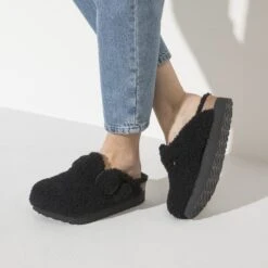 Boston Big Buckle Flex Platform Shearling Teddy Black -Birkenstock Sale Store 1021734 f closeup f