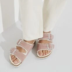 Birkenstock Arizona Shearling Suede Leather Pink Clay -Birkenstock Sale Store 1023254 f closeup f