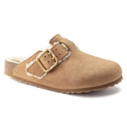 Birkenstock Boston Bold Shearling Nubuck Leather Cognac