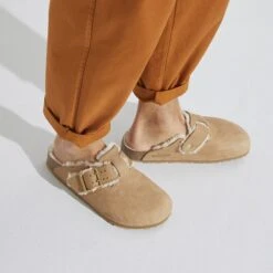 Birkenstock Boston Bold Shearling Nubuck Leather Cognac -Birkenstock Sale Store 1023307 f closeup m