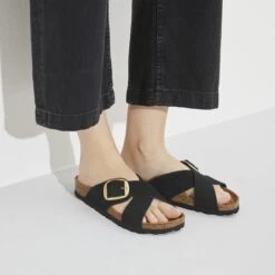 Birkenstock Siena Big Buckle Nubuck Leather Black -Birkenstock Sale Store 1023376 f closeup f