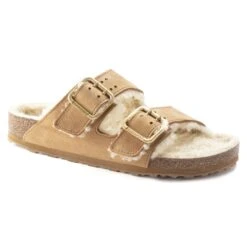 Birkenstock Arizona Bold Shearling Nubuck Leather Cognac