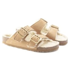 Birkenstock Arizona Bold Shearling Nubuck Leather Cognac -Birkenstock Sale Store 1023568 pair