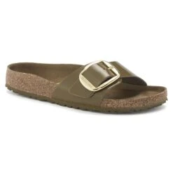 Birkenstock Madrid Big Buckle Natural Leather Patent High Shine Mud Green