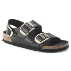 Birkenstock Milano Big Buckle Natural Leather Patent High Shine Black