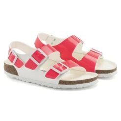 Birkenstock Milano Birko-Flor Patent Neon Pink/White Patent -Birkenstock Sale Store 1024187 pair
