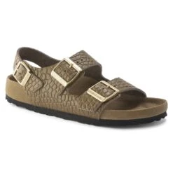 Birkenstock Milano Embossed Leather Emboss Mud Green