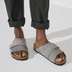 Birkenstock Kyoto Nubuck Leather Desert Buck Whale Gray -Birkenstock Sale Store 1024502 f closeup m