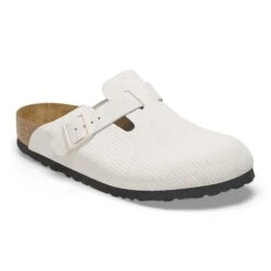 Birkenstock Boston Suede Embossed Corduroy Antique White