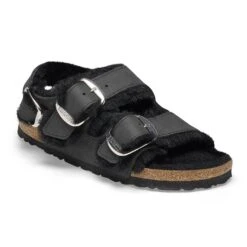Birkenstock Milano Big Buckle Shearling Oiled Leather Black