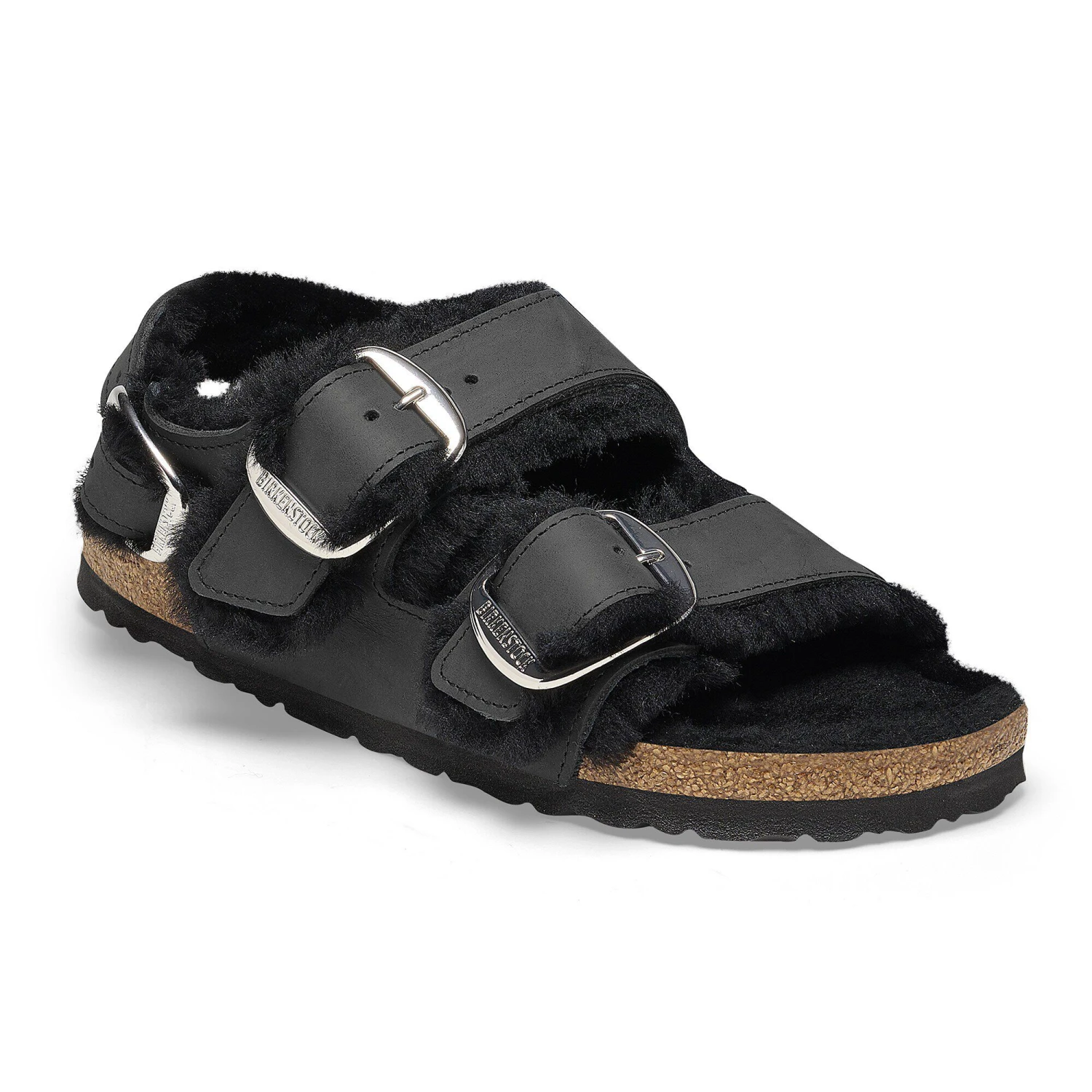 Birkenstock Milano Big Buckle Shearling Oiled Leather Black 1 Birkenstock Milano Big Buckle Shearling Oiled Leather Black