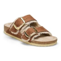 Birkenstock Arizona Big Buckle Shearling Oiled Leather Cognac