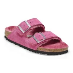 Birkenstock Arizona Shearling Suede Leather Fuchsia Tulip