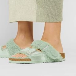 Birkenstock Arizona Teddy Split Suede Leather-Shearling Matcha -Birkenstock Sale Store 1025448 f closeup f