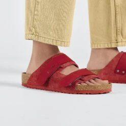 Birkenstock Uji Nubuck-Suede Leather Sienna Red -Birkenstock Sale Store 1025681 f closeup m