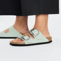 Birkenstock Arizona Big Buckle Natural Leather Patent High Shine Surf Green -Birkenstock Sale Store 1026489 f closeup f