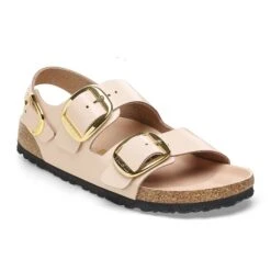 Birkenstock Milano Big Buckle Natural Leather Patent High Shine New Beige