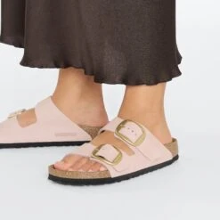 Birkenstock Arizona Big Buckle Nubuck Leather Soft Pink -Birkenstock Sale Store 1026559 f closeup f