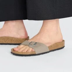 Birkenstock Madrid Vegan Synthetics Gray Taupe -Birkenstock Sale Store 1026627 f closeup f