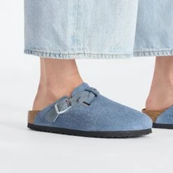 Birkenstock Boston Braided Suede Leather Elemental Blue -Birkenstock Sale Store 1026673 f closeup f
