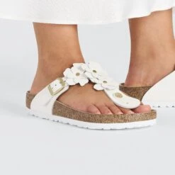 Birkenstock Gizeh Flower Leather White 14 Birkenstock Gizeh Flower Leather White -Birkenstock Sale Store 1026686 f closeup f