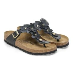Birkenstock Gizeh Flower Leather Black -Birkenstock Sale Store 1026693 pair