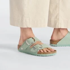 Birkenstock Arizona Vegan Big Buckle Textile Canvas Surf Green -Birkenstock Sale Store 1026752 f closeup f