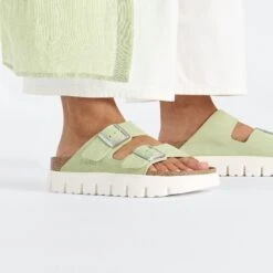 Arizona Chunky Suede Leather Faded Lime -Birkenstock Sale Store 1026888 f closeup f