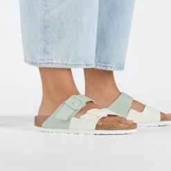 Birkenstock Arizona Split Birko-Flor White/Surf Green -Birkenstock Sale Store 1027041 f closeup f