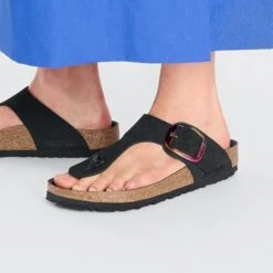 Birkenstock Gizeh Big Buckle Nubuck Leather Black -Birkenstock Sale Store 1027422 f closeup f