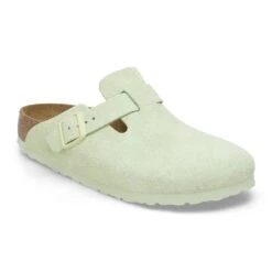 Birkenstock Boston Soft Footbed Suede Leather Faded Lime