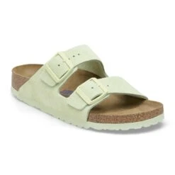 Birkenstock Arizona Soft Footbed Suede Leather Faded Lime
