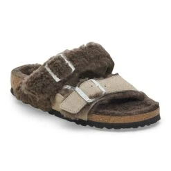 Birkenstock Arizona Teddy Split Suede Leather-Shearling Concrete Gray/ Stone Coin
