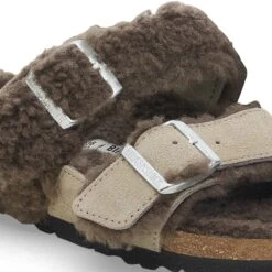 Birkenstock Arizona Teddy Split Suede Leather-Shearling Concrete Gray/ Stone Coin -Birkenstock Sale Store 1027882 detail 1