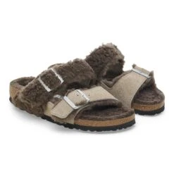 Birkenstock Arizona Teddy Split Suede Leather-Shearling Concrete Gray/ Stone Coin -Birkenstock Sale Store 1027882 pair