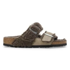 Birkenstock Arizona Teddy Split Suede Leather-Shearling Concrete Gray/ Stone Coin -Birkenstock Sale Store 1027882 side