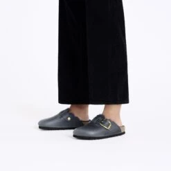 Birkenstock Boston Big Buckle Shearling Oiled Leather Midnight Blue -Birkenstock Sale Store 1027998 f look f