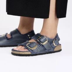 Birkenstock Milano Big Buckle Shearling Oiled Leather Midnight Blue 12 Birkenstock Milano Big Buckle Shearling Oiled Leather Midnight Blue -Birkenstock Sale Store 1028064 f closeup f