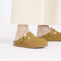 Birkenstock Boston Teddy Shearling Suede Leather-Shearling Corduroy Cork Brown -Birkenstock Sale Store 1028270 f closeup f