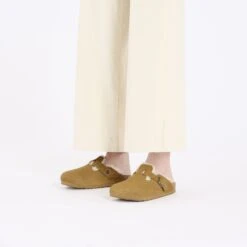 Birkenstock Boston Teddy Shearling Suede Leather-Shearling Corduroy Cork Brown -Birkenstock Sale Store 1028270 f look f