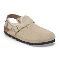Birkenstock Tokio Shearling Suede Leather Taupe
