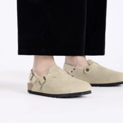 Birkenstock Tokio Shearling Suede Leather Taupe -Birkenstock Sale Store 1028327 f closeup f